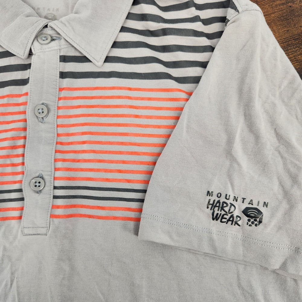 Mountain Hardwear Striped Polo Shirt Mens S Gray Short Sleeve Logo Cotton Blend - Picture 4 of 8